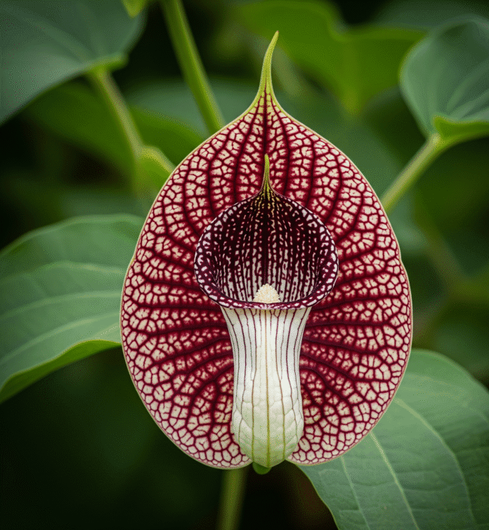 Arisotlochia Gigantea Primo piano di fiore di Aristolochia Gigantea